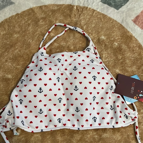 Rio de sol high neck tie back white anchor and heart bikini top M but is S - Picture 2 of 6